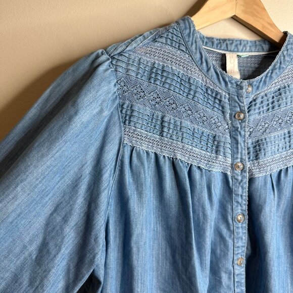 Pilcro Anthropologie Button Down Top Womens 18W Blue Denim Chambray Cottagecore - Picture 4 of 9